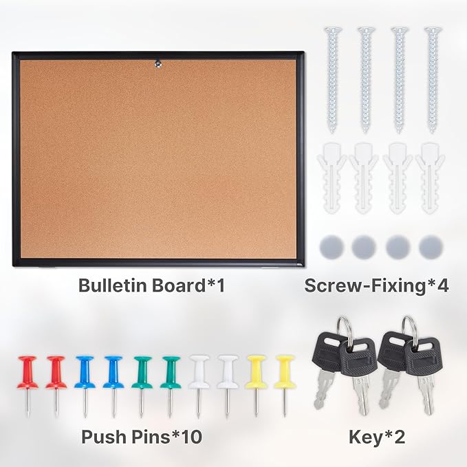 Outdoor Bulletin Board 38x28 Inch Enclosed Tamper-Proof Cork Notice Board with Rust-Resistant Aluminum Frame & Lock, Weatherproof for Hospital, Restaurant Kitchen, Office (Black Frame)