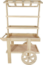 FixtureDisplays® Flower Cart Vending Cart Farmers Market County Fair Wagon Wood Stall Stand Rolling Shelf Retail Booth Kiosk 42.0" Long x 68" Tall x 25.0" Wide 19402