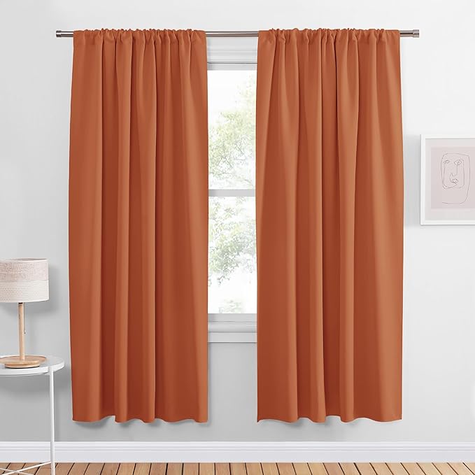 PONY DANCE Burnt Orange Blackout Curtains 2 Panels Set, 72 inch Length Thermal Insulated Rod Pocket Room Darkening Window Drapes for Bedroom/Living Room, 42 inches Wide