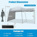 Tangkula 10x10 Ft Pop Up Canopy with Sidewalls, Portable Outdoor Tent with Center Lock, 16 Stakes, 12 Ropes, Roller Bag, UPF50+ Canopy Tent with Dual Awnings for Camping, Patio, Market