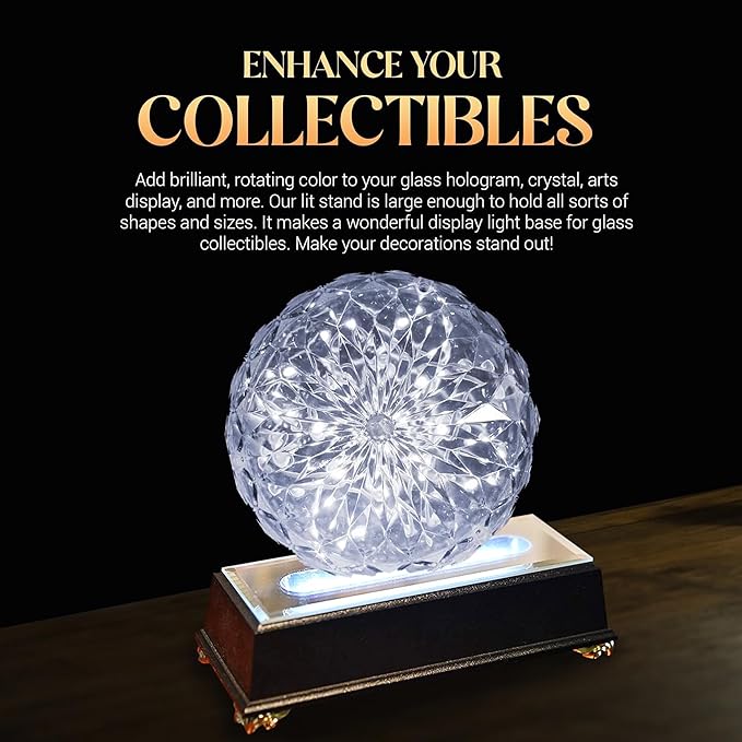 16 LED Light Base for Glass Art - Illuminated Rectangle Display Pedestal - Lighted Stand For 3D Crystal and Glass Sculptures - Adapter Plug Powered - 6.50 Inch Lighted Mirror Box (Black)