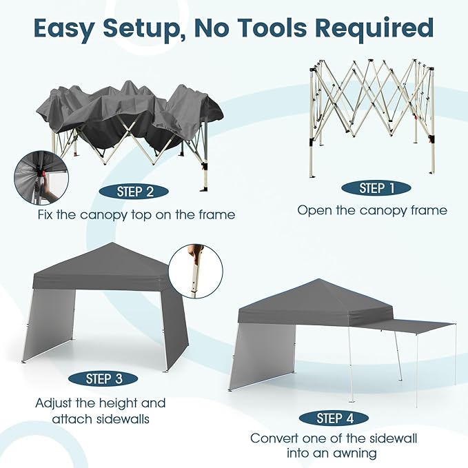 Tangkula 10x9.2 Ft Pop up Canopy with Sidewalls, UPF50+ Outdoor Tent with 8 Stakes, 4 Wind Ropes, Carry Bag, Portable Canopy Tent with Awnings for Camping, Patio, Market