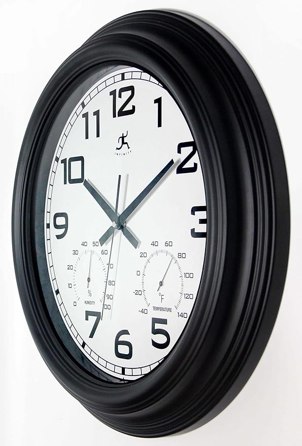 Infinity Instruments Classique Wall Clock, Modern Indoor/Outdoor All Weather Wall Clock, Sleek and Bold Design, 18-inch Display, Black