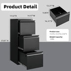 Metal File Cabinet with Lock, Vertical 3 Drawer File Cabinets for Home Office, Heavy Duty Office Storage Cabinet for A4/Letter/Legal Size, Assembly Required(Black)