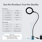 Magnetic LED Work Light with Magnifying Glass 23.5in Flexible Gooseneck for Sewing and Drill Press, 3400Lux 10.5W 110V