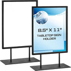 Zhengmy Tabletop Sign Holder with Flat Base Double Sided Countertop Sign Holder Desktop Display Stand Metal Poster Display Stand for Office Store Restaurant Hotels, Black (11" X 8.5",Vertical,2 Pcs)