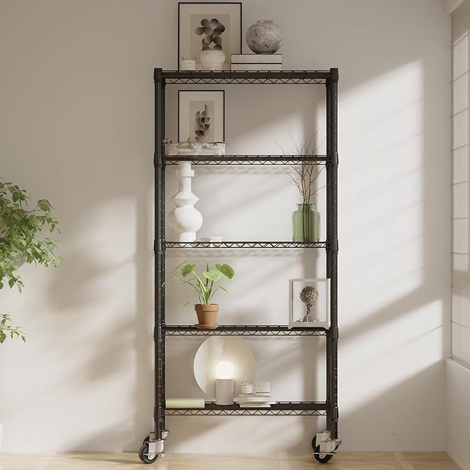 3 Pack 5-Tier Metal Wire Shelving Unit with Wheels & Feet, 14" D x 30" W x 60" H,750 lbs Capacity Adjustable Heavy Duty Steel Wire Rack Storage Shelves for Kitchen, Garage, Pantry