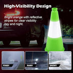 6 Pack 18 Inch Green Reflective Traffic Cones, Durable Black Base Safety Cones for Parking Lots, Sports Fields and Yard Markers (6, Green, 18 Inch)