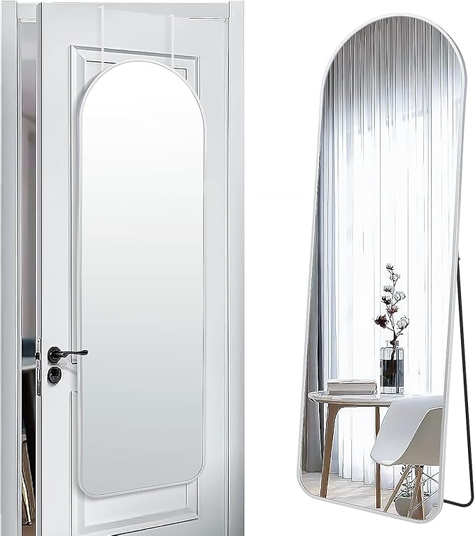 57x20 Door Hanging Full Length Mirror, Floor (Height 5.7ft just Body in1.3ft) Wall Mounted Metal Frame Arch Dressing Mirrors for Bedroom Bathroom Living Room 57 inch Silver