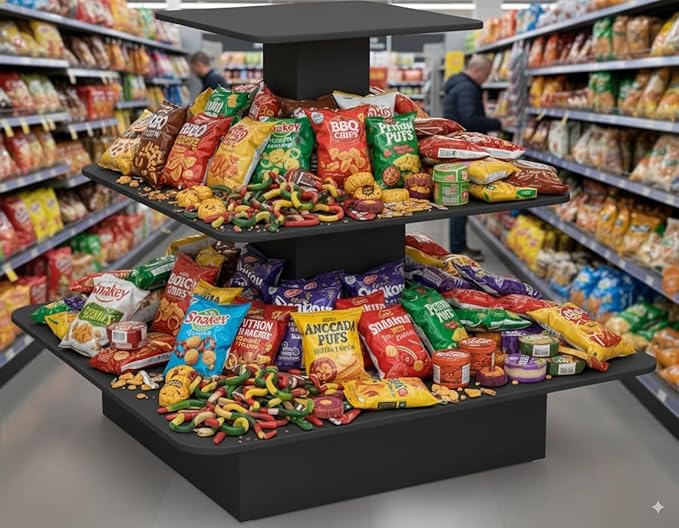 WISDOMFUR 3 Tier Squre Display Table – Multi-Colors, 48"" x 48"" x 42"" (Black), 3TR4848