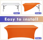 Nasitos 2 Pack Spandex Tablecloths for 6 Foot Rectangle Table - Open Back Orange Stretch Table Cloths, Wrinkle Resistant for Wedding, Parties, Buffet, Baby Shower