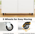 File Cabinet, White Filing Cabinet w/Universal Wheels, Wood Printer Stand w/4 Drawers & 2 Doors, Rolling File Cabinets for Home Office, Living Dining Room (White, 4 Drawers & 2 Doors)