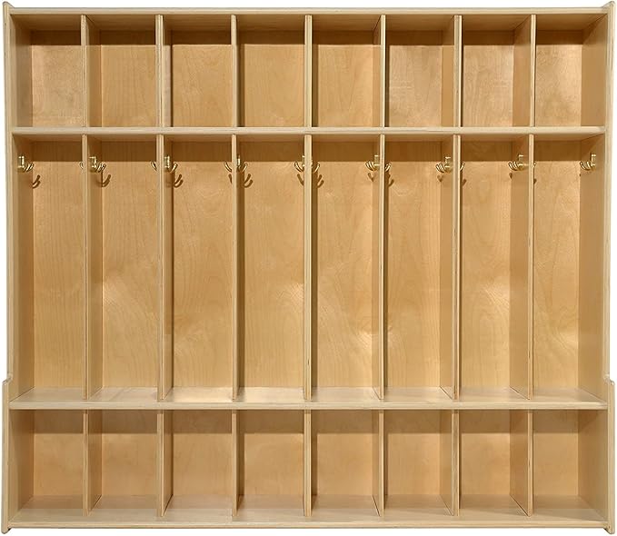 Contender 8-Section Coat Locker with Bench & Cubby Storage, Classroom Wooden Backpack Cubby Storage Organizer with Hooks for Kids Room, Daycare [Comes Fully Assembled]