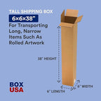 BOX USA 6x6x38 Tall Corrugated Boxes, Tall, 6L x 6W x 38H, Pack of 25 | Shipping, Packaging, Moving, Storage Box for Home or Business, Strong Wholesale Bulk Boxes