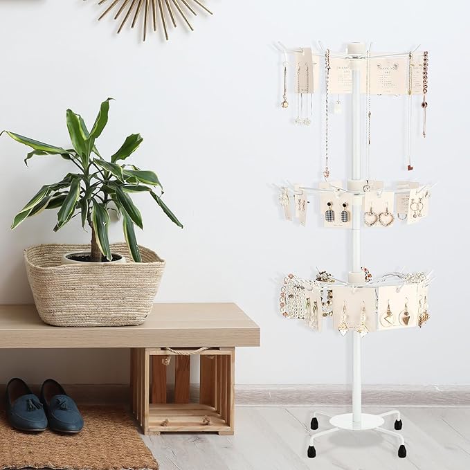 2 Pcs Spinning Jewelry Display Stand 3 Tier Rotating Keychain Earring Retail Rack Adjustable Fashion Counter Jewelry Tree Display Holder Organizer for Women Men (White)