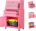 8-Drawer Rolling Tool Chest with Lock, Detachable Tool Cabinet Cart with Wheels, High-Capacity Mechanic Tool Organizer for Garage Workshop Warehouse Storage(Pink)