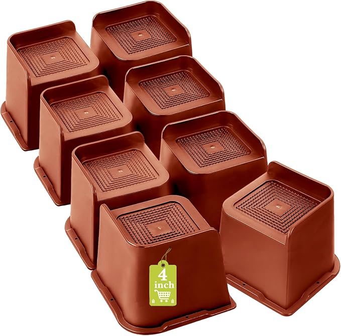 Bed Risers 1 inch, 2 inch, 3 inch, 4 inch, 6 inch, 8 inch Heavy Duty, Oversized Furniture Riser for Couch Sofa Table Chair Leg Frame Dorm, Support up to 6000 Lbs(Brown 8 Pack, 4 inch)