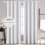MIULEE Linen Texture 90 Inches Curtains for Bedroom 100% Blackout Thermal Insulated Grayish White Grommet Darkening Curtains for Living Room Nursery 52x90 Inch (2 Panels)
