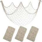 3 Pack Fish Net Decorations - 80x40 Inch Beige Fishing Net Decor for Priate Under The Sea Hawaiian Beach Themed Party, 3mm Thick Natural Cotton Nautical Netting for Party Wall Table Ceiling Decor