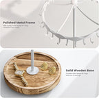 Lolalet Rotating Necklace Holder Stand with Metal Hooks, Spinning Display Carousels, Freestanding Organizer Hanger, for Long Necklaces Chains -White