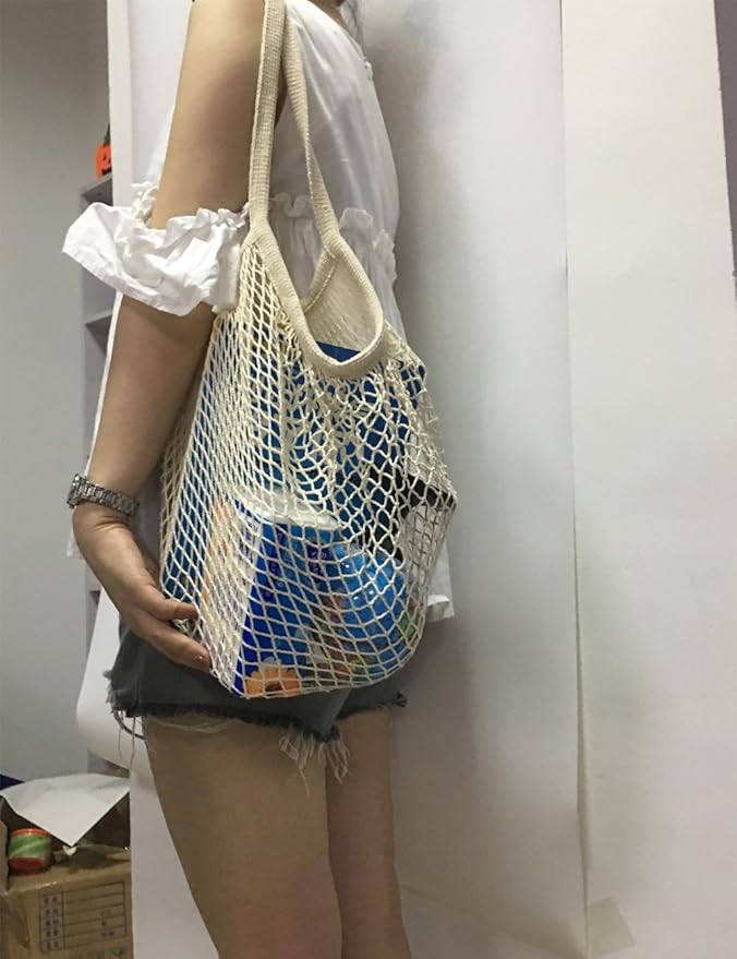 YEKEYI Portable Reusable Mesh Cotton Net String Bag Organizer Shopping Tote Handbag Fruit Storage Shopper NEW (white02)