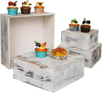 Vintage Brown Square Wooden Cake Stands For Display,Set Of 4 Wood Cupcake Stands Risers, 12 Inches Rustic Wood Crates For Wedding Cake Display,Square Wooden Display Risers For Home Decor . (Vintage White)