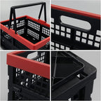 Idomy Pack of 2 Collapsible Storage Crates with Handles, Plastic Grocery Shopping Baskets
