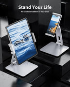 Maxonar Tablet Stand for Desk, 360° Adjustable Aluminum Alloy Swivel iPad Charging Tablet, iPad Pro Air Mini Tablet Holder for Bed Store POS Showcase Kitchen Office Drawing Desktop (6-13''), Silver