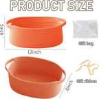 Woven Basket,Small Rope Storage Bin with Handles & Ribbon Bag, Organizer for Shelves Closets,Gift Basket Empty for Birthday,Books,Dog Toys,Orange/3 Pack