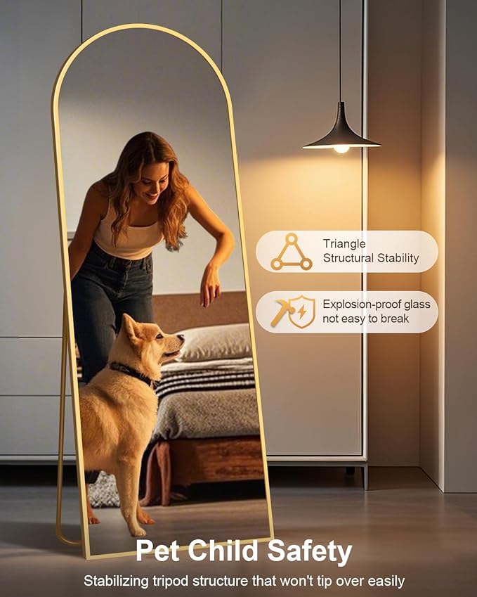 58"x19"Floor Mirror Full Length,Arched Full Length Mirror with Stand,Full Body Mirror,Hanging or Large Leaning for Bedroom Living Room Gold