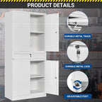 71" Metal Cabinet-White Heavy Duty Storage File Cabinet Steel Tool Cabinets with Shelves, Lockable Doors and Drawers- for Garage, Pantry, Warehouse - Assembly Required
