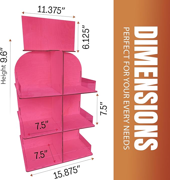 Versatile 4-Sided Rotating Display Stand for Candy, Snacks, Jams, Produce and More - Ideal for Craft Shows, Farmers Markets, and Retail Stores - 12 Shelves, Heavy-Duty Design, Easy Setup (Pink)
