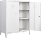 SISESOL White Metal Cabinet with Doors and Shelves,40" Metal Storage Cabinet with Lock Door Adjustable Shelf,File Cabinets for Home Office,School,Kitchen,Garage Storage Tool Cabinets