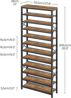 12-Tier Tall Shoe Rack Organizer, Wooden Shoe Storage for Closet Holds 48 Pairs, Sturdy Shoe Shelf with X-Shaped Metal Support, for Entryway, Bedroom, Rustic Brown and Black SS212BR