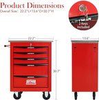 5-Drawer Heavy-Duty Rolling Tool Chest with Wheels & Steel Roof, Lockable Tool Chest Storage Cabinet for Garage, Workshop, Warehouse, and Repair Shop