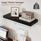 fuqing Floating Shelves for Wall - Black Wood Wall Shelves Set of 3 - Modern Style Wooden Shelves for Room Decor & Storage