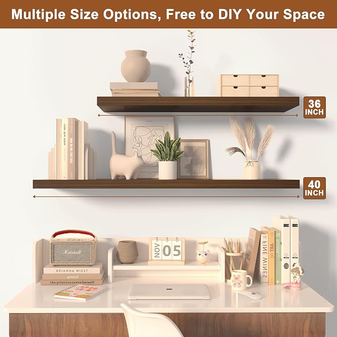 12 Inch Deep Floating Shelves for Wall 3 Pack Floating Shelfs Large Storage Space Wall Decor Display Shelf for Bathroom Living Room Bedroom Kitchen 40" W x 12" D x 1.2" H Walnut