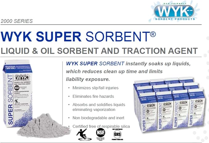 WYK Super Sorbent 2000 Series – 28 lb Box Industrial Liquid & Oil Absorbent and Traction Agent for Spills, Leaks & Safety Maintenance – Fast-Acting Multi-Purpose Spill Absorber by FryOilSaver Co