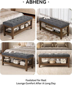 Solid Rubber Wood Shoe Bench, Soft Chenille Material Upholstered Seat, 770LB Load Capacity, Multi-Storage for Entryway/Bedroom/Living Room, Vintage Style, 43.3"x15.7"x17.7", Dark Gray,UASND65G