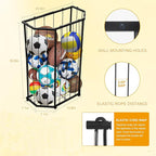 Garage Ball Storage Holder,Elastic Cord Design Can Floor-Standing & Wall-Mounted Use,Used for Basketball,Footbal,Volleyball,Rugby,Home or Outdoors Sports Equipment Storage Ball Rack。(Black)