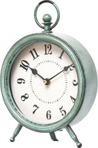 Vintage Rustic Green Table Clock on Stand, Decorative Desk and Shelf Clock，Decorative Battery Operated Table Top Clock for Living Room，Silent Non-Ticking