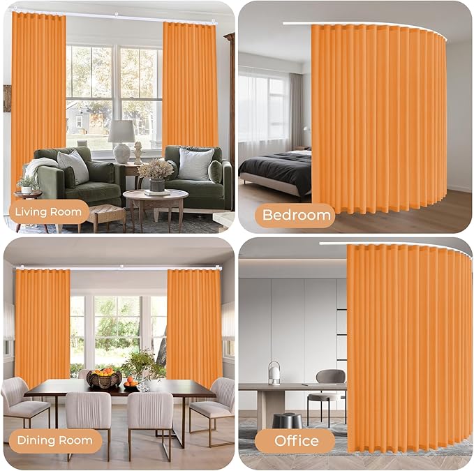 Faux Linen Semi Sheer Room Divider Curtain with Flexible Curtain Track, Light Filtering Privacy Drapes for Window Sliding Glass Door, Living Room Bedroom, Sunset Orange, 72" W x 96" L,1 Panel