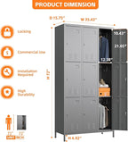 Aobabo New 9 Doors Metal Storage Locker for Employees, Lockable Steel Locker with Name Card Slot and 27 Hooks for School Office Gym Garage, Dark Grey, Assembly Required
