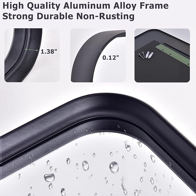 48"x30" Black Bathroom Mirror - Modern Black Mirror for Wall with Rounded Corners, Bathroom Mirrors for Vanity, Aluminum Alloy Framed Mirror Portrait or Landscape Hang