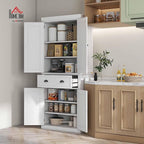 HOMCOM 72" Kitchen Pantry Cabinet, Freestanding Tall Storage Cabinet, Traditional Kitchen Cabinet with 4 Doors, Drawer and 3 Adjustable Shelves for Dining Room, White