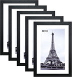 VCK Poster Frame 11x17 Black Set of 5,Solid Wood Picture Frame for Wall Mounting Hanging Art and Puzzles