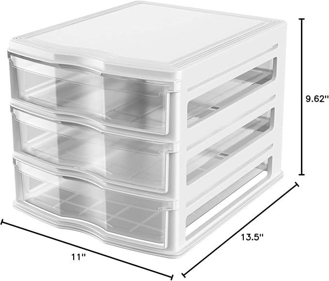 Life Story 3 Drawer Stackable Shelf Organizer Plastic Storage Drawers for Bathroom Storage, Make Up, Or Pantry Organization, White