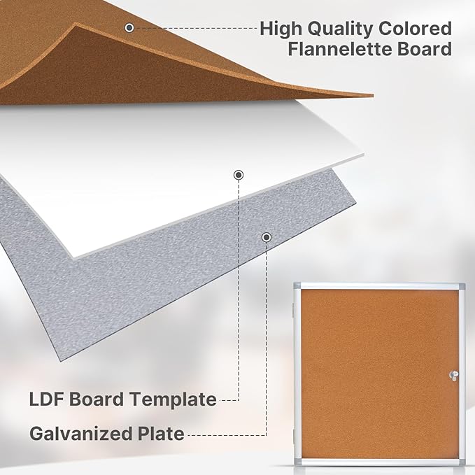 Enclosed Cork Bulletin Board Tamper-Proof Dispaly Case, Aluminium Frame, All-Weather Cork Noticeboard, Outdoor Enclosed Cork Board for School, Office, Restaurant, Hospital (38 X 38 Inches)