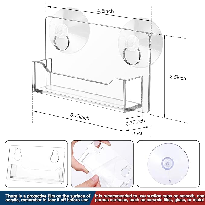 Window Mount Business Card Holder with Suction Cups Acrylic Single Pocket Organizer Clear Card Holder Acrylic Display Storage for Home Office