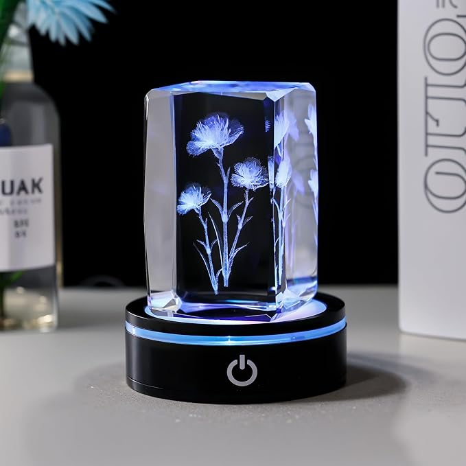 ZEERSHEE 3.3*1inch LED Light Base for Crystal 3D Glass Art Colorful Lighted Round Display Stand 6 Lighting Mode Color Change Battery/USB Power(Flat)